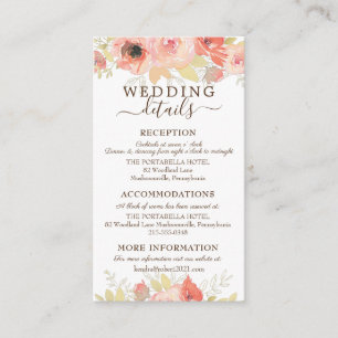 Coral Pink Roses and Gold Leaves Wedding Details Enclosure Card