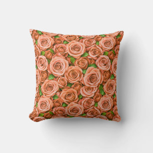 Coral Pink Roses Floral Pattern Cushion