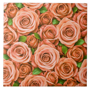 Coral Pink Roses Floral Pattern Tile