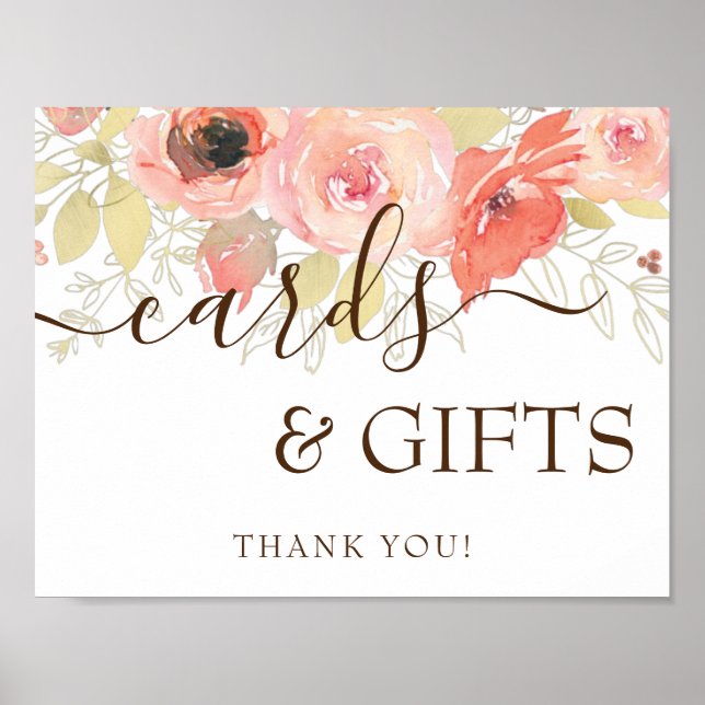 Coral Pink Roses & Gold Wedding Cards & Gifts Sign (Front)