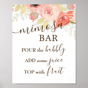 Coral Pink Roses & Gold Wedding Mimosa Bar Sign