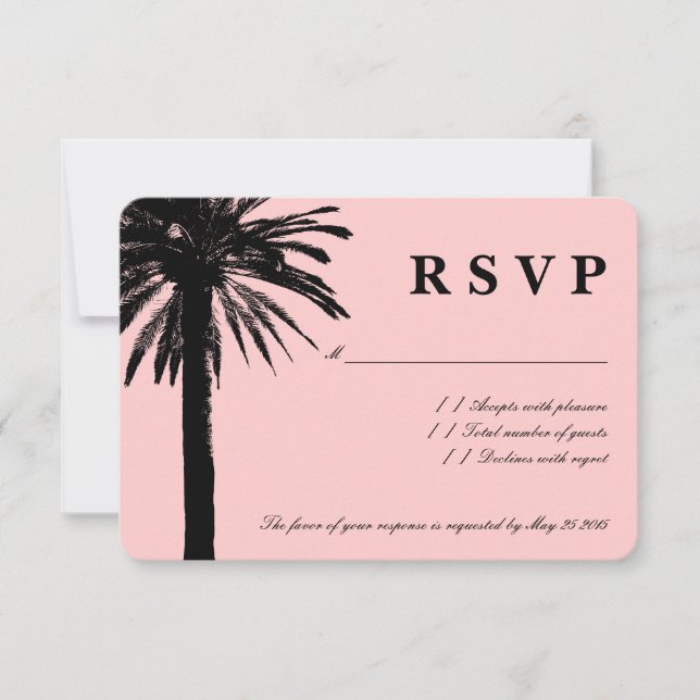 Coral pink RSVP wedding cards | Beach theme (Front)