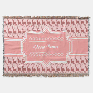 Coral Pink Salmon Deer Pattern Personalised Throw Blanket