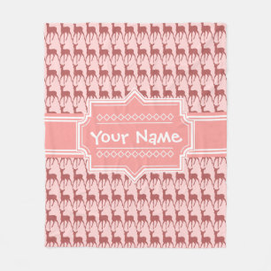 Coral Pink Salmon Deer Pattern Personalized Fleece Blanket