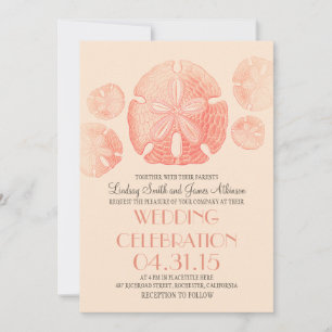 Coral pink sand dollars beach wedding invites