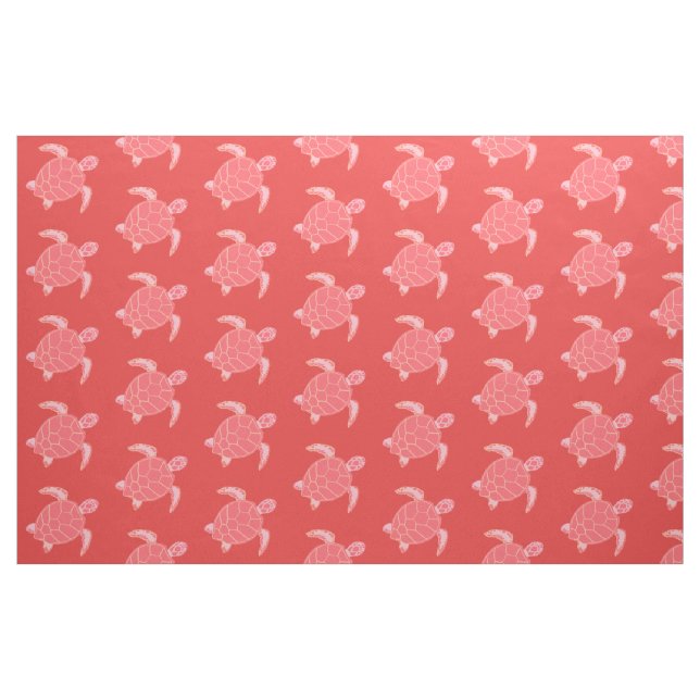 Coral Pink Sea Turtles Pattern Fabric (Fat Quarter)