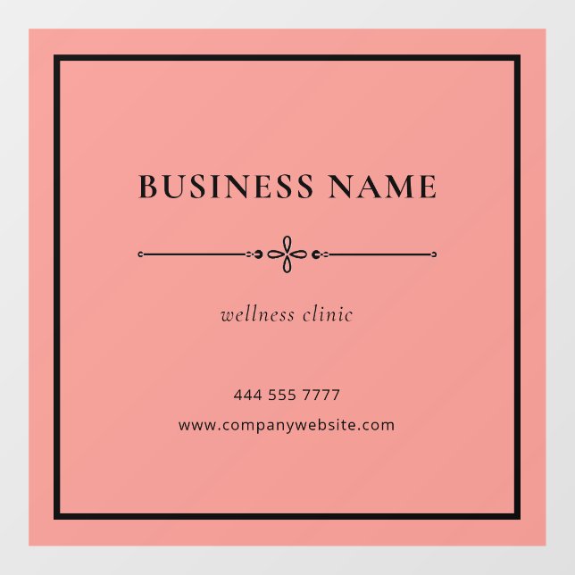Coral Pink Simple Business Name Black Frame Window Cling (Sheet)