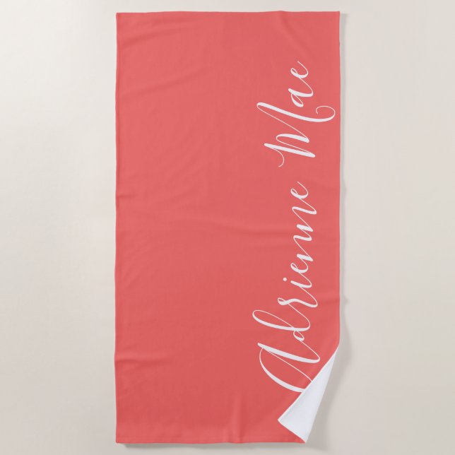 Coral Pink Simply Personalised Beach Towel (Front)