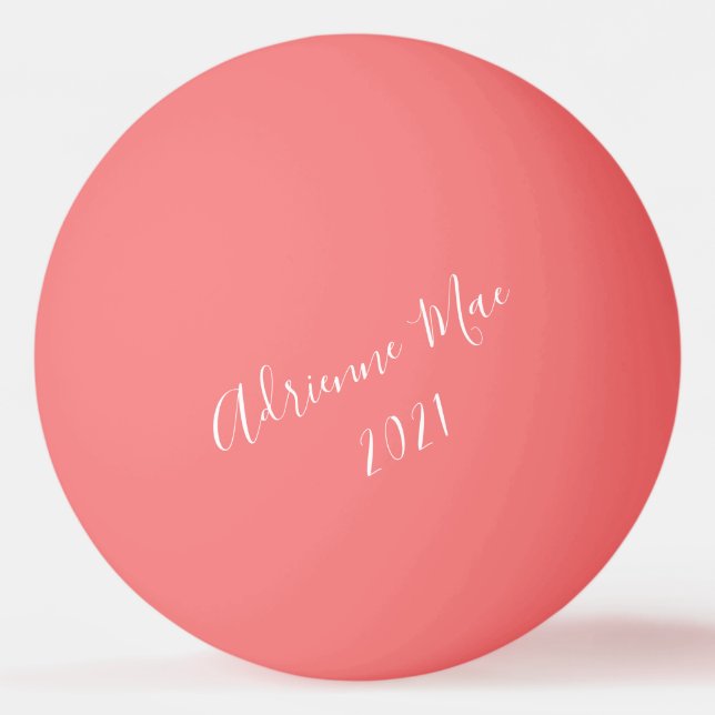 Coral Pink Simply Personalised Ping Pong Ball (Front)
