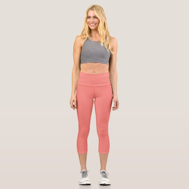 Coral Pink Solid Colour Capri Leggings (Front)