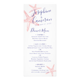 Coral Pink Starfish Modern Beach Menu