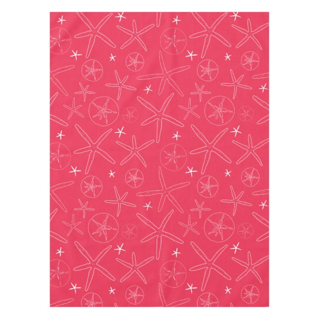 Coral Pink Starfish & Sand Dollar Tablecloth (Front)