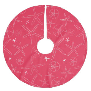 Coral Pink Starfish & Sand Dollar Tree Skirt