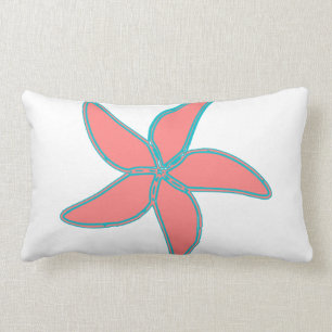 Coral Pink Starfish White Lumbar Pillow
