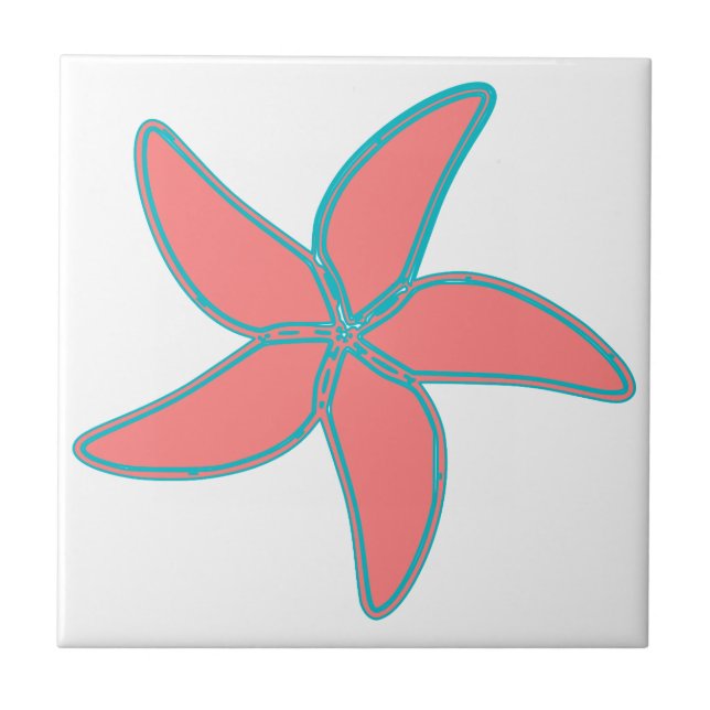 Coral Pink Starfish White Tile (Front)
