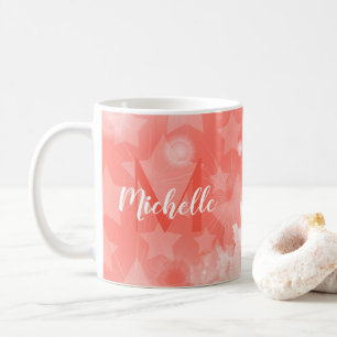 Coral pink Stars pattern Modern Chic Monogram Name Coffee Mug