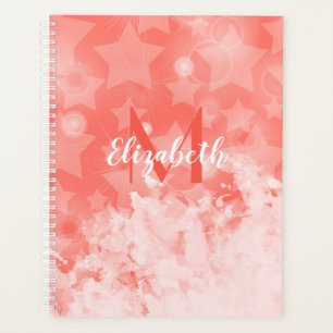 Coral pink Stars pattern Modern Chic Monogram Name Planner