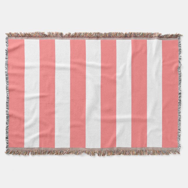 Coral Pink Stripes Pattern Throw Blanket (Front)