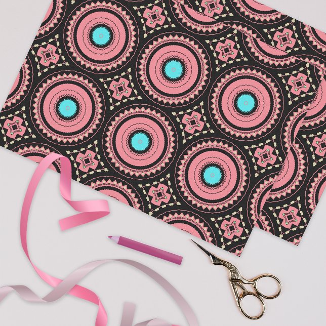 Coral Pink Stylish Boho Ethnic Geometric Pattern Tissue Paper (Creator Uploaded)