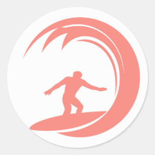 Coral Pink Surfing Classic Round Sticker
