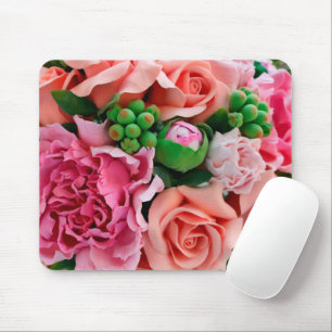 Coral & Pink Tea Rose Flowers Mouse Mat