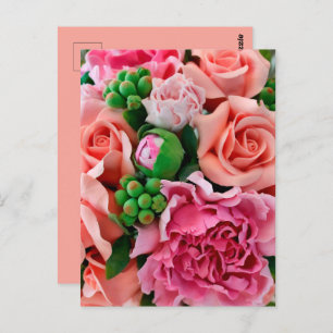 Coral & Pink Tea Rose Flowers Postcard
