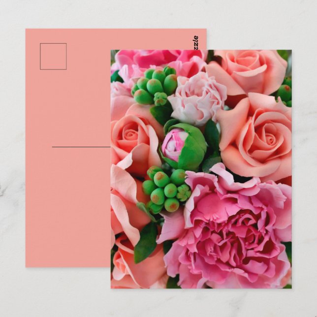 Coral & Pink Tea Rose Flowers Postcard (Front/Back)