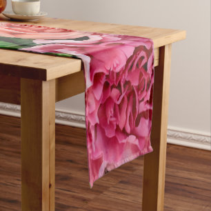 Coral & Pink Tea Rose Flowers Short Table Runner