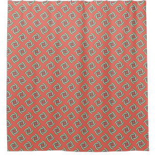Coral Pink Teal Green Pattern Shower Curtain