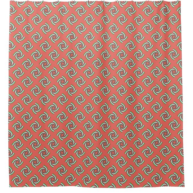 Coral Pink Teal Green Pattern Shower Curtain (Front)