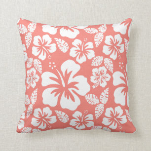 Coral Pink Tropical Hibiscus Cushion