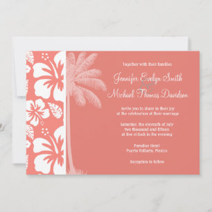 Coral Pink Tropical Hibiscus; Summer Palm Invitation