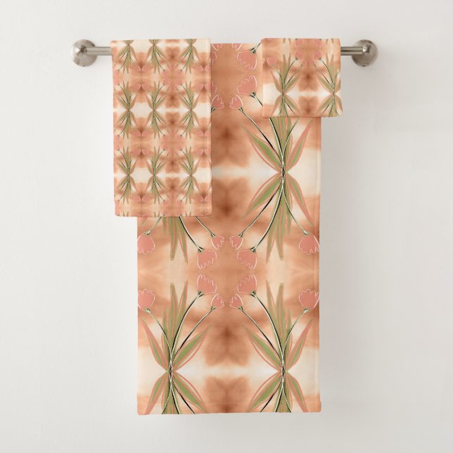 Coral Pink Tulip Towel Set (Insitu)