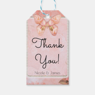 Coral Pink Vintage Butterfly Rose Bridal Shower Gift Tags