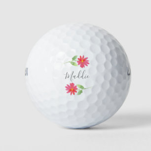 Coral Pink Watercolor Daisies Golf Balls
