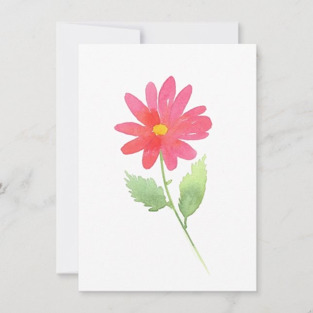 Coral Pink Watercolor Daisy Card (Front)
