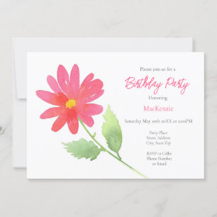 Coral Pink Watercolor Daisy Invitation