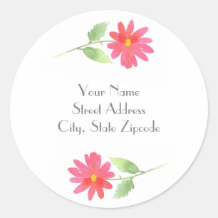 Coral Pink Watercolor Daisy Labels