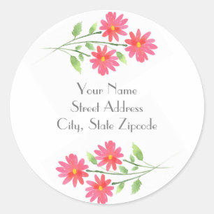 Coral Pink Watercolor Daisy Labels