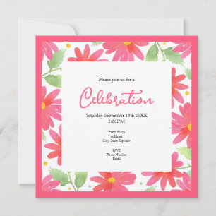 Coral Pink Watercolor Daisy Pattern 2 Invitation