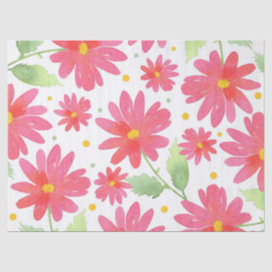 Coral Pink Watercolor Daisy Pattern 2 Tissue Paper