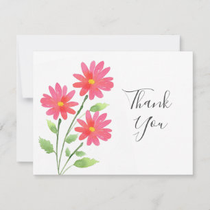Coral Pink Watercolor Daisy Stems Thank You Card