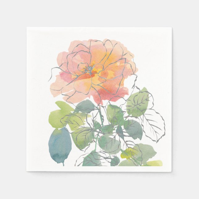 Coral Pink Watercolor Floral Napkin (Front)