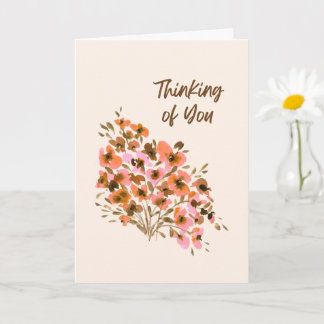 Coral Pink Watercolor Thinking of You Card