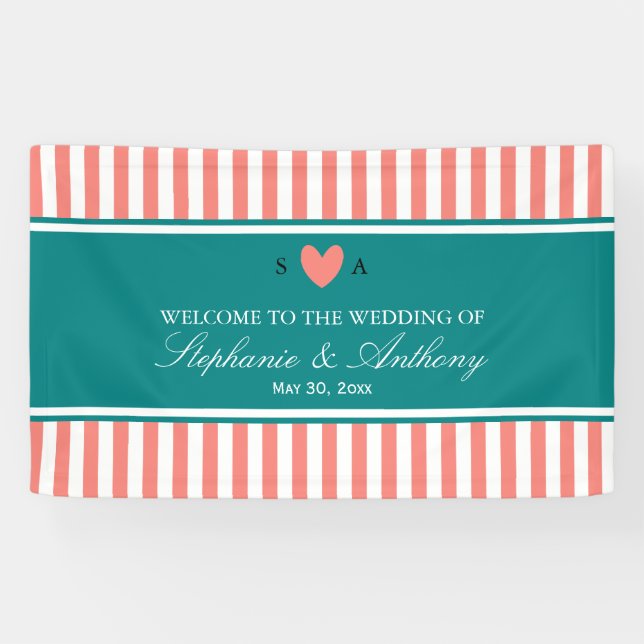 Coral Pink, White and Teal Wedding Banner (Horizontal)