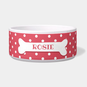 Coral Pink White Polka Dots Dog Bone Pet Name Dog