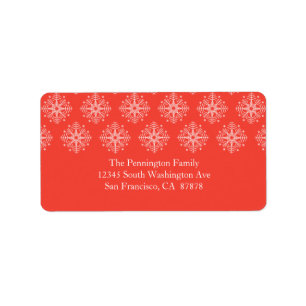 Coral pink + white snowflake winter address label