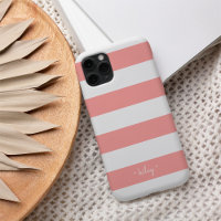 Coral Pink & White Stripe Personalised