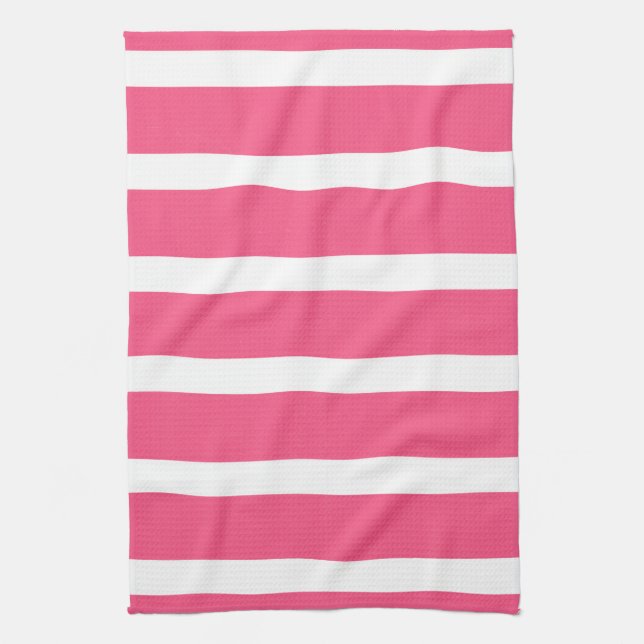 Coral Pink White Stripes Tea Towel (Vertical)