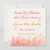 Coral & Pink Wild Flower Bee Wedding Save the Date